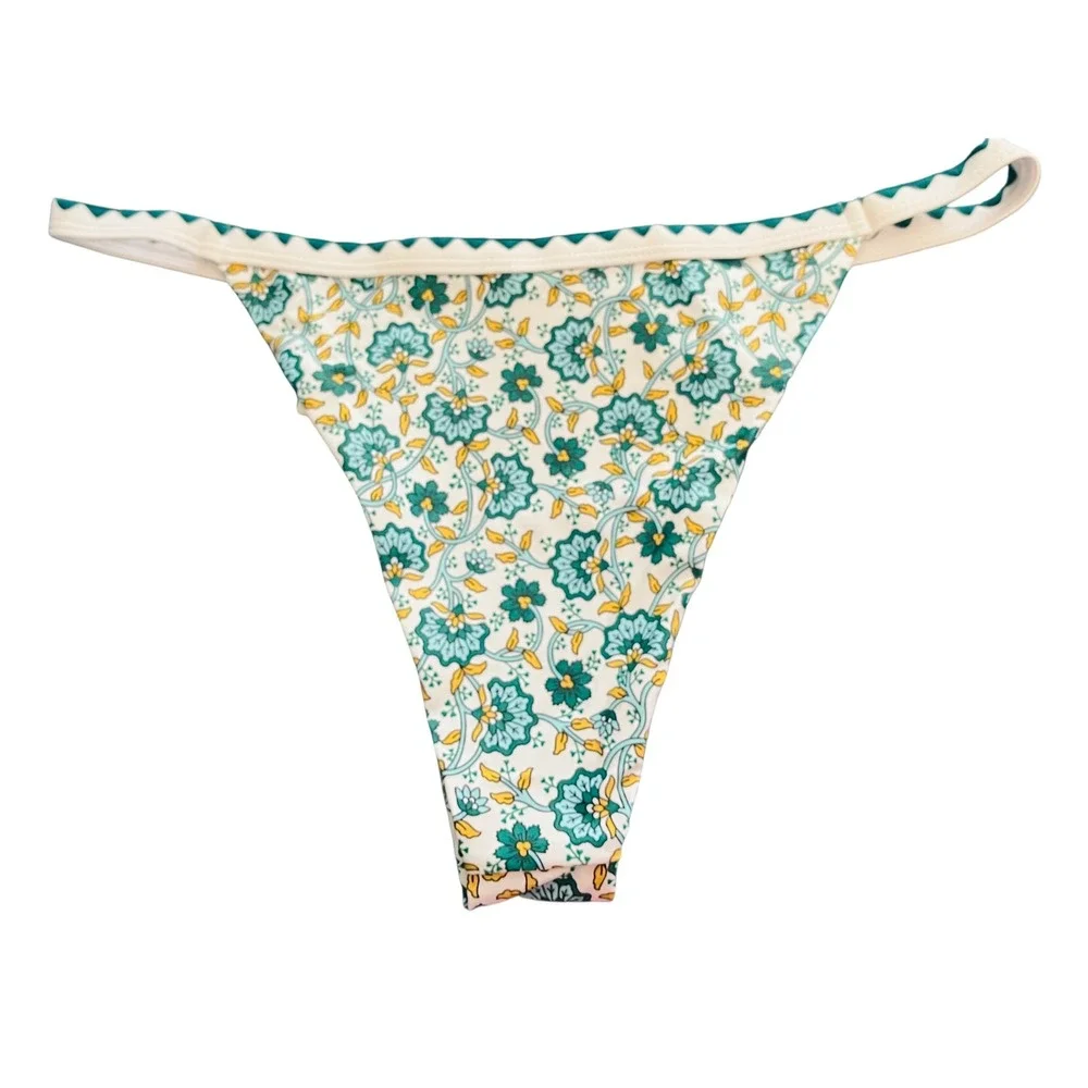 NEW BIKINX Floral Bikini Set‎ Size XL Square Neck Green Yellow Thong Swimsuit - Picture 6 of 8